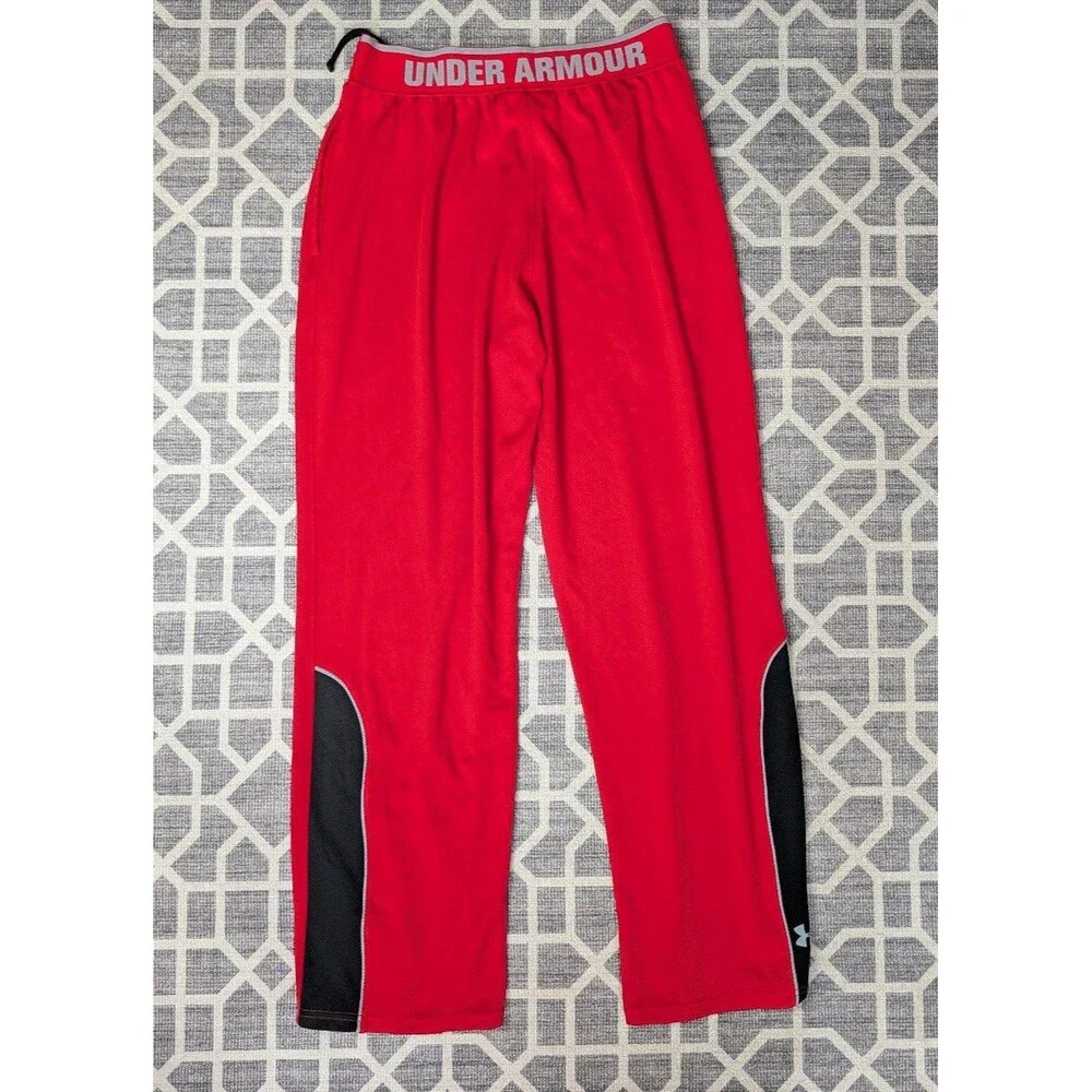 Men's Under Armour UA Reflex Warm Up Pants Red/Black Mesh Baggy LG